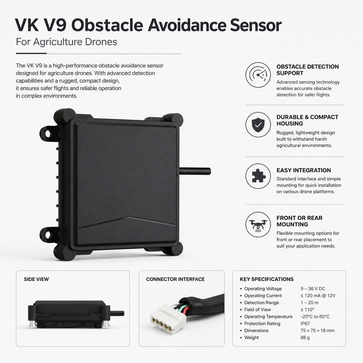 VK V9 Obstacle Avoidance Sensor for Agriculture Drones